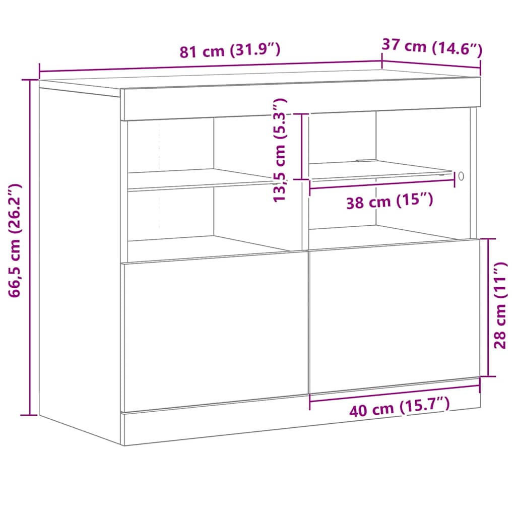 LED komoda Crna 81 x 37 x 66,5 cm Konstruirano drvo
