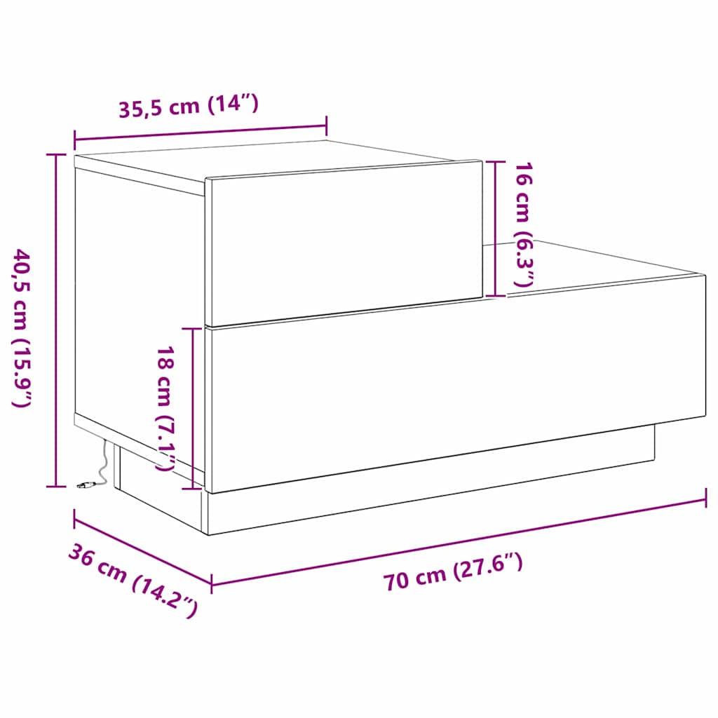 Noćni ormar s ladicama Umjetnički hrast 70 x 36 x 40,5 cm