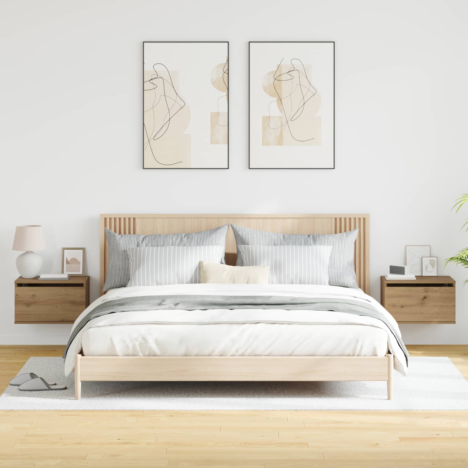 Wall-mounted noćni ormarić s ladicama 2 pcs Umjetnički hrast