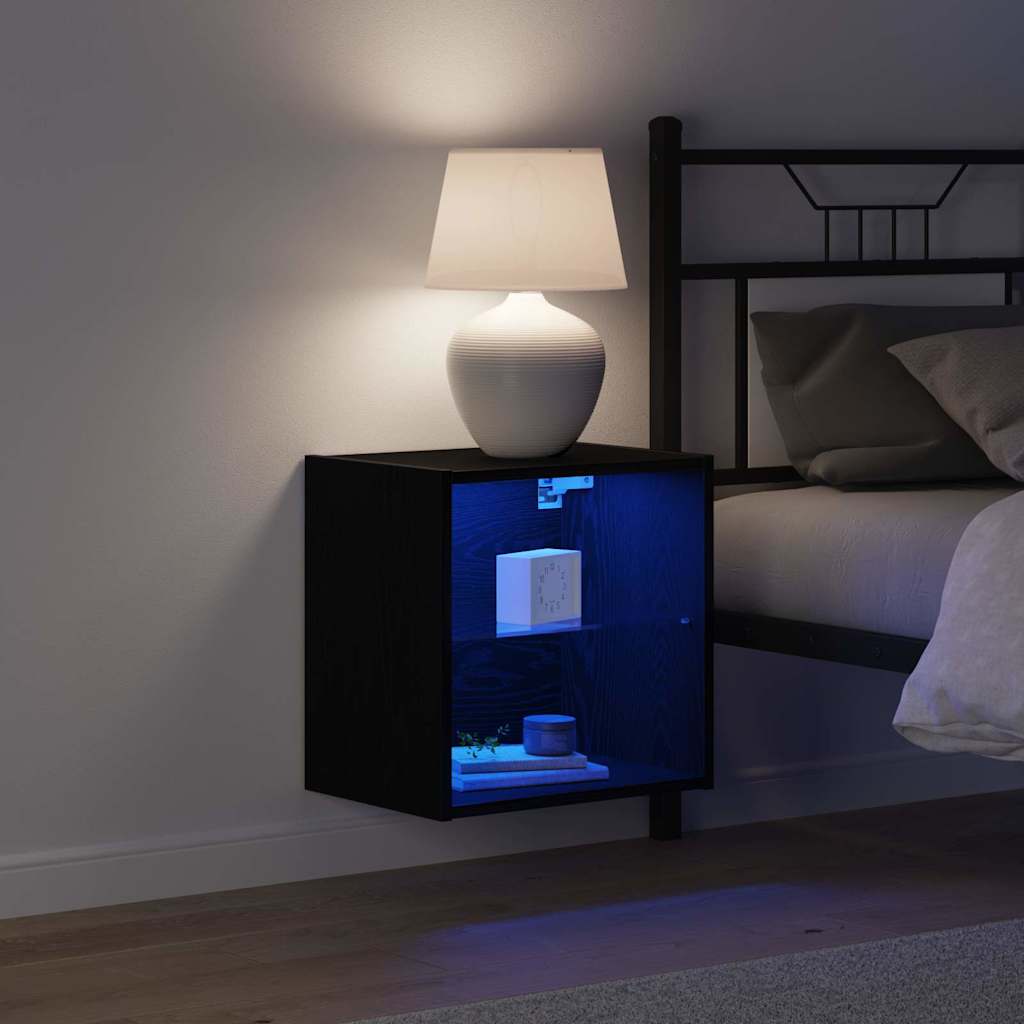 Floating Shelf with LED Light 2 pcs Crna 40 x 28,5 x 40 cm