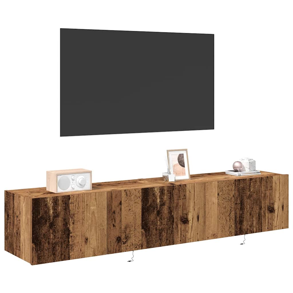 TV zidni ormar s LED svjetlima 2 pcs Staro drvo 80 x 35 x 31 cm