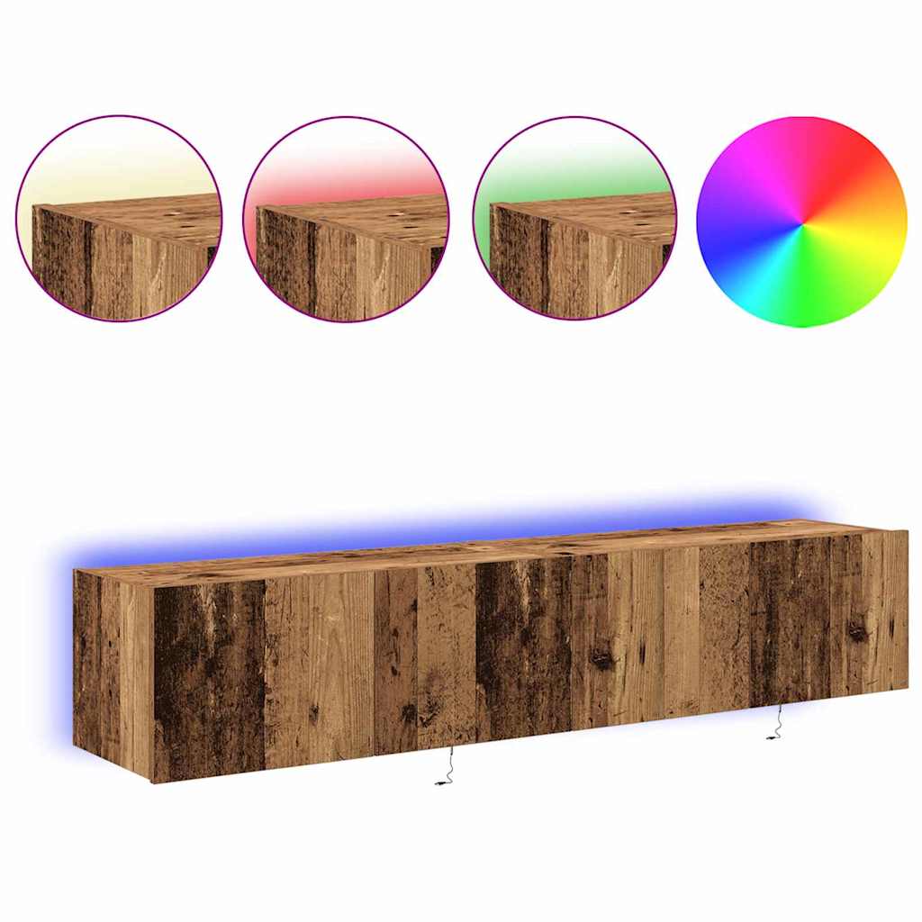 TV zidni ormar s LED svjetlima 2 pcs Staro drvo 80 x 35 x 31 cm