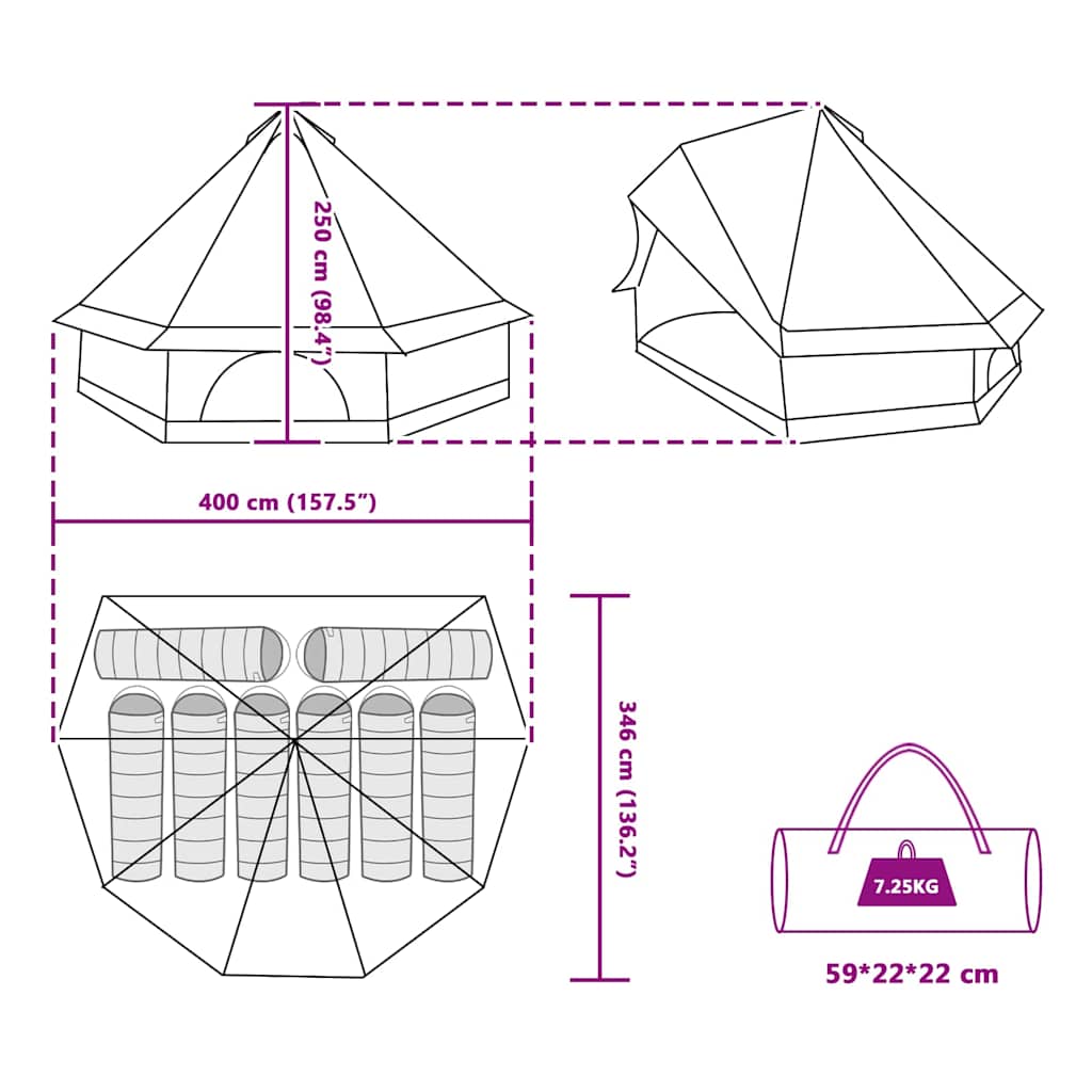 Tipi šator s krovom s pohranom Zelena 400 x 346 x 250 cm taft