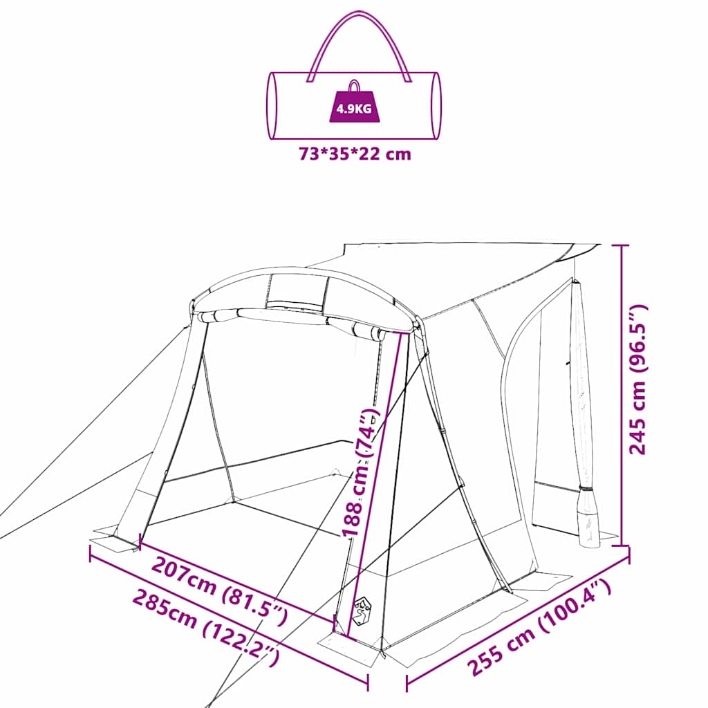Šator za stražnja vrata automobila Zelena 285 x 255 x 245 cm