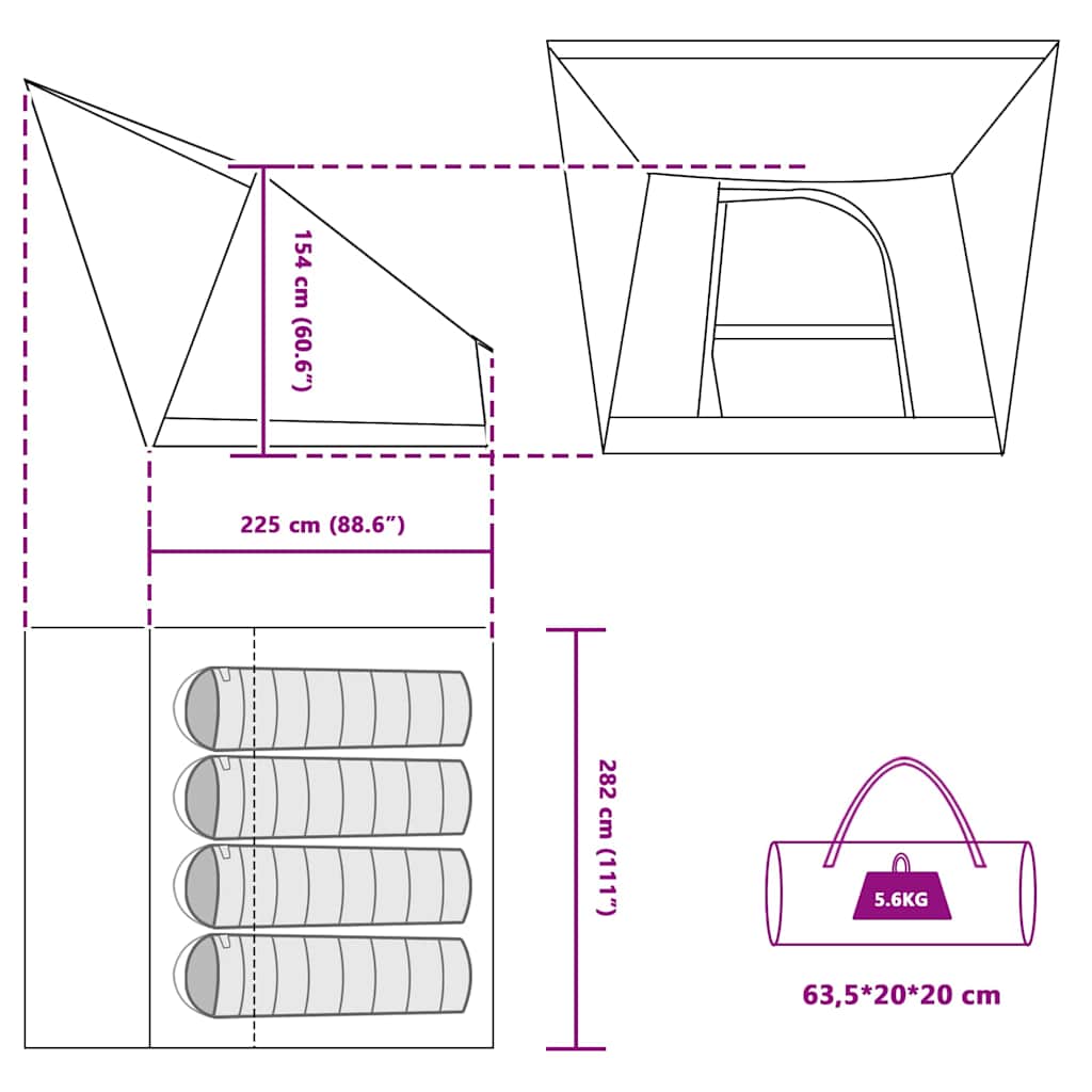 Kamping šator s krovom Zelena 282 x 225 x 154 cm taft