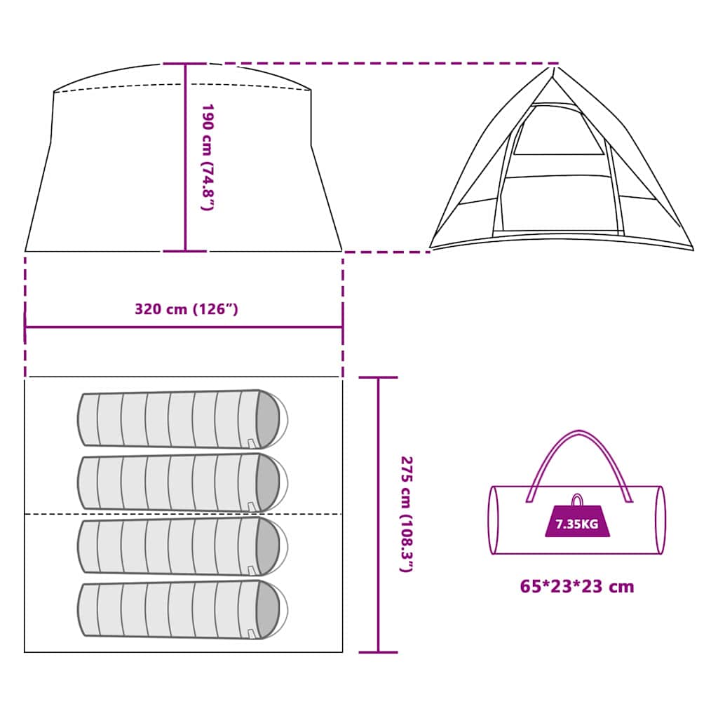 Kamping šator s krovom Zelena 320 x 275 x 190 cm taft