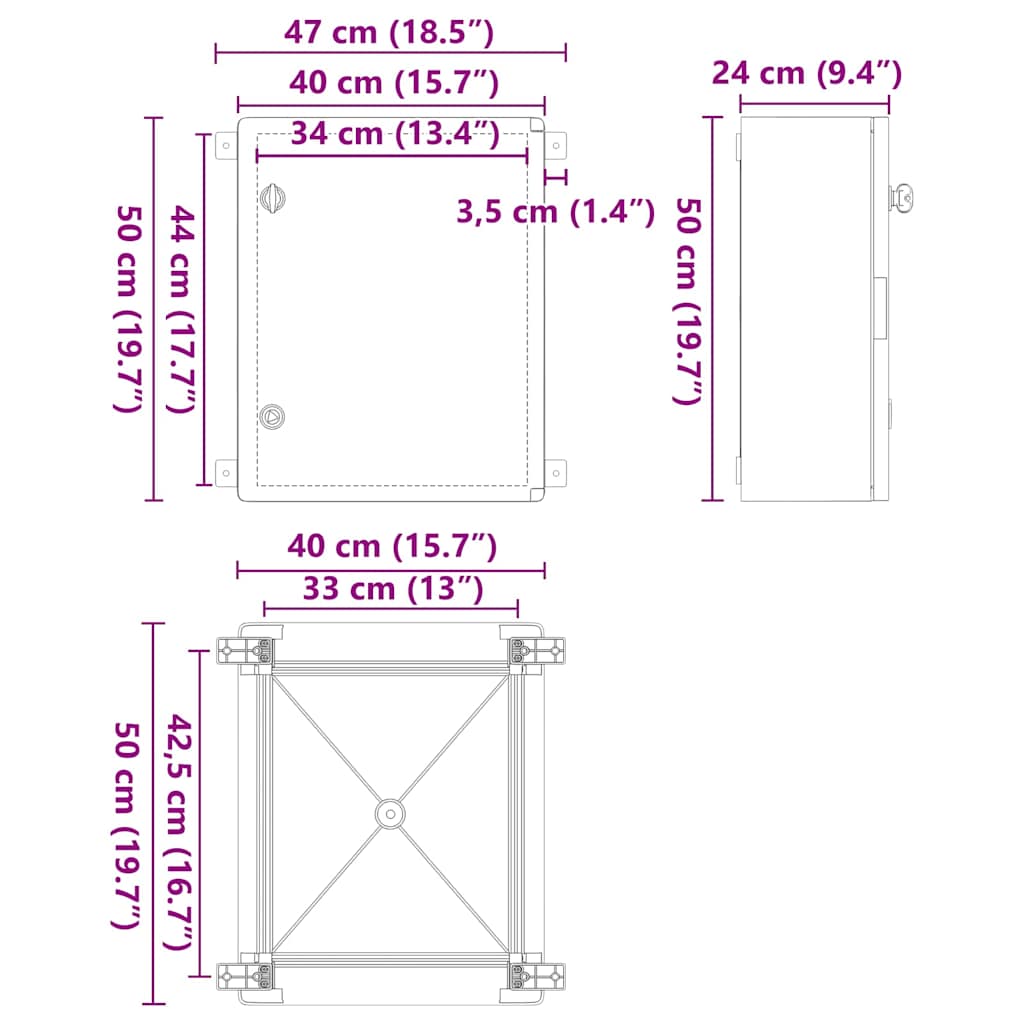 Upravljački ormar Siva 47 x 24 x 50 cm ABS plastika