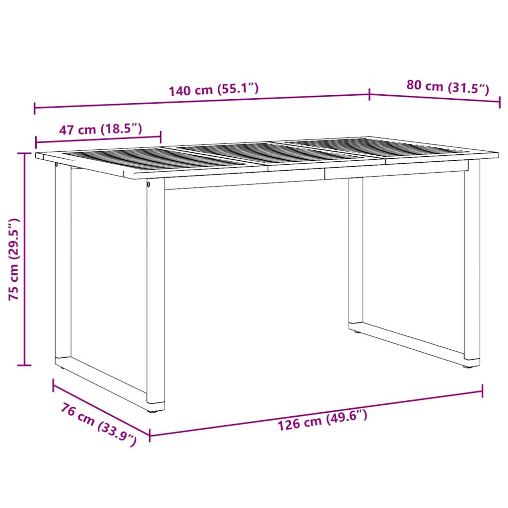 Stol za vrt Siva 140 x 80 x 75 cm Čvrsto drvo akacije