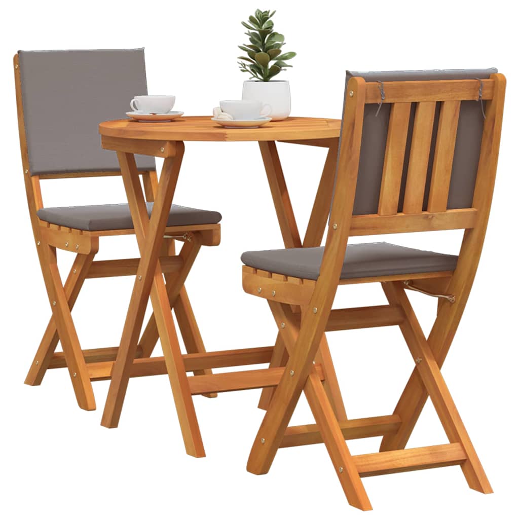 Bistro set s jastukom 3 pcs Prirodna nafta Čvrsto drvo akacije