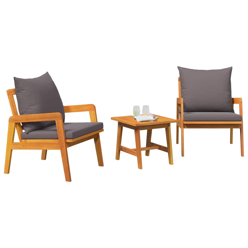 Bistro set s jastukom 3 pcs Smeđa Čvrsto drvo akacije