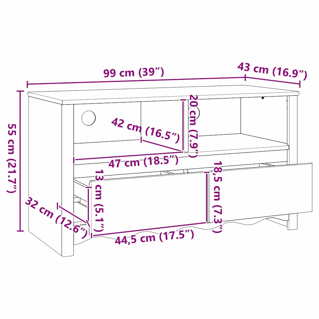 TV ormar Drammen Boja hrasta 99 x 43 x 55 cm Čvrsto borovo drvo