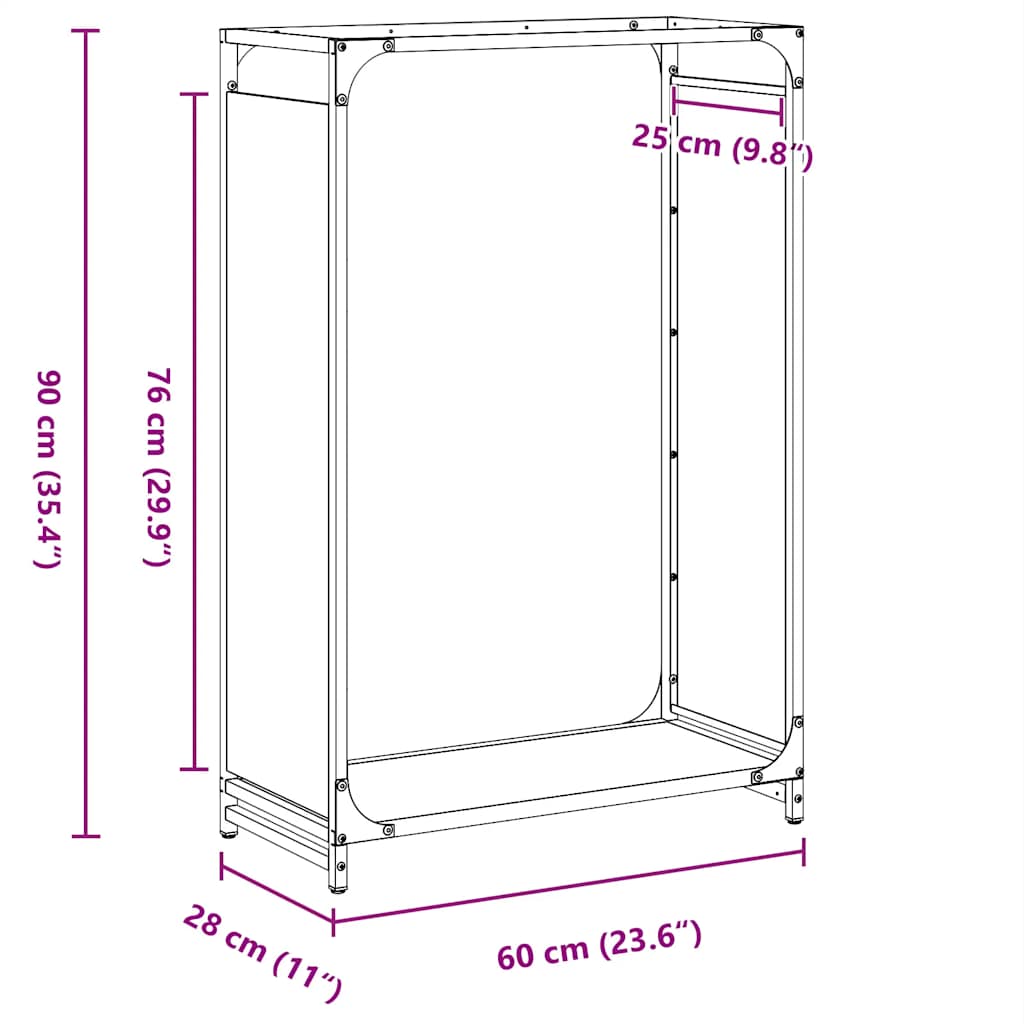 Stalak za drva antracit 60x28x90 cm Hladno valjani čelik