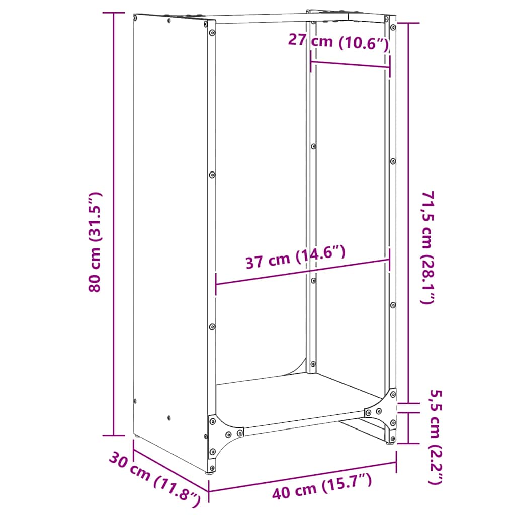 Stalak za drva crni 40x30x80 cm hladno valjani čelik