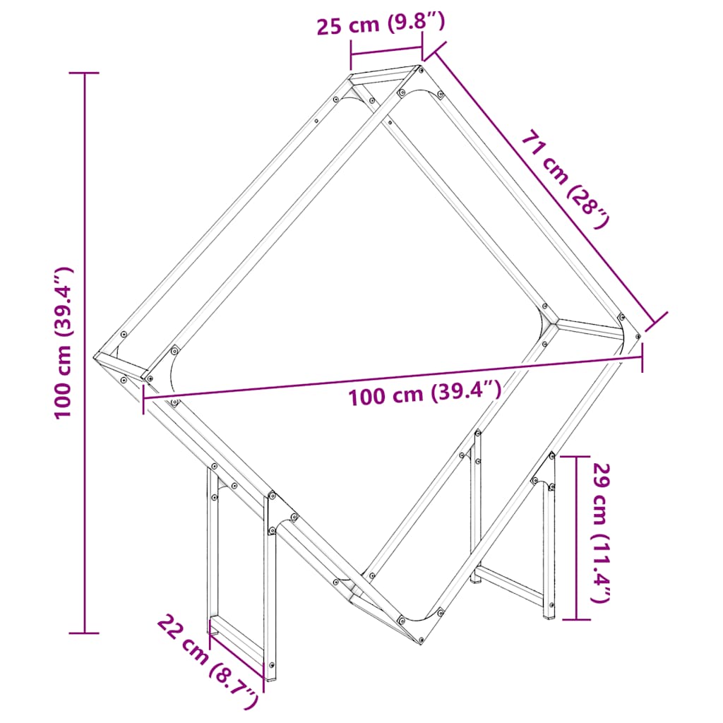 Stalak za drva crni 100x25x100 cm Hladno valjani čelik
