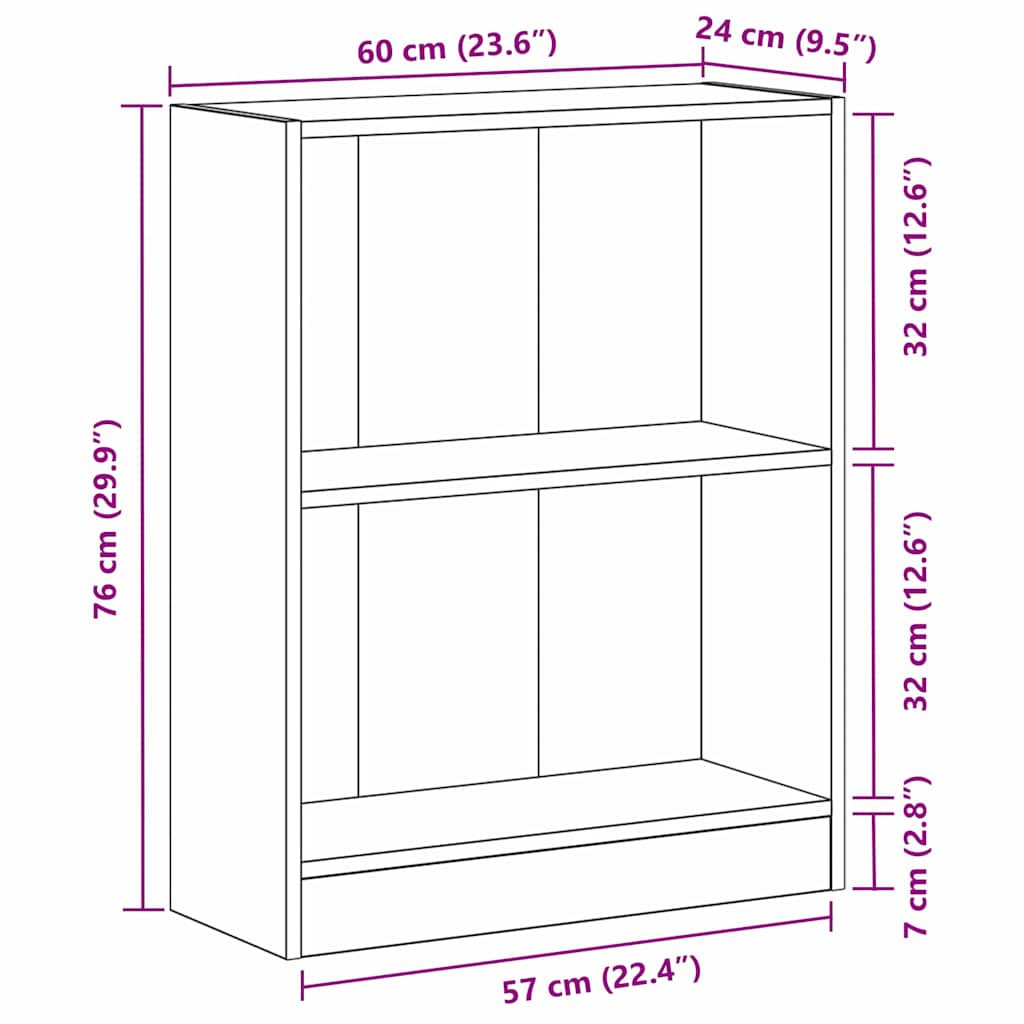 Ormarić za knjige Crni hrast 60 x 24 x 76 cm Konstruirano drvo