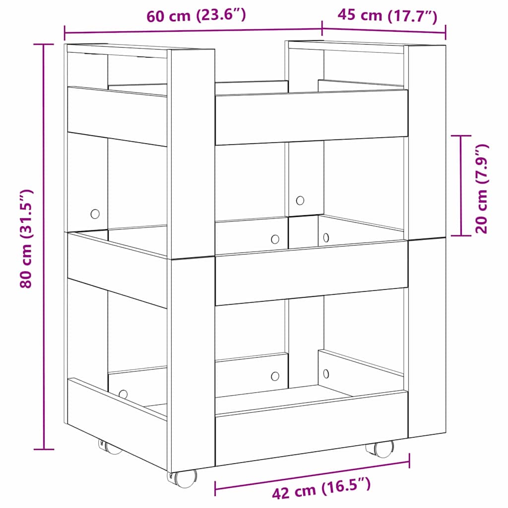Kuhinjski kolica Crni hrast 60 x 45 x 80 cm Konstruirano drvo