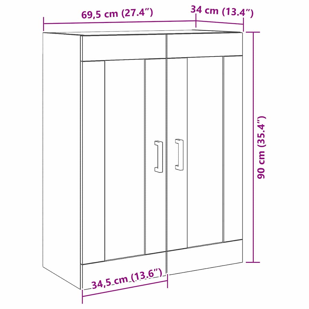 Ormar za Zid Crni hrast 69,5 x 34 x 90 cm Konstruirano drvo