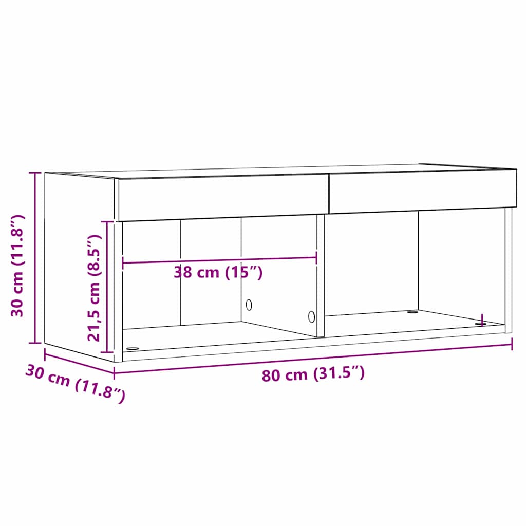 Set TV komoda s LED svjetlima 2 pcs Staro drvo 80 x 30 x 30 cm