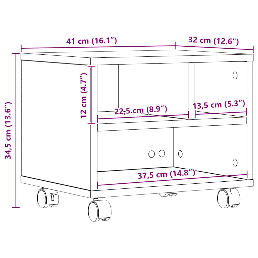 Držač za printer s pohranom Umjetnički hrast 41 x 32 x 34,5 cm