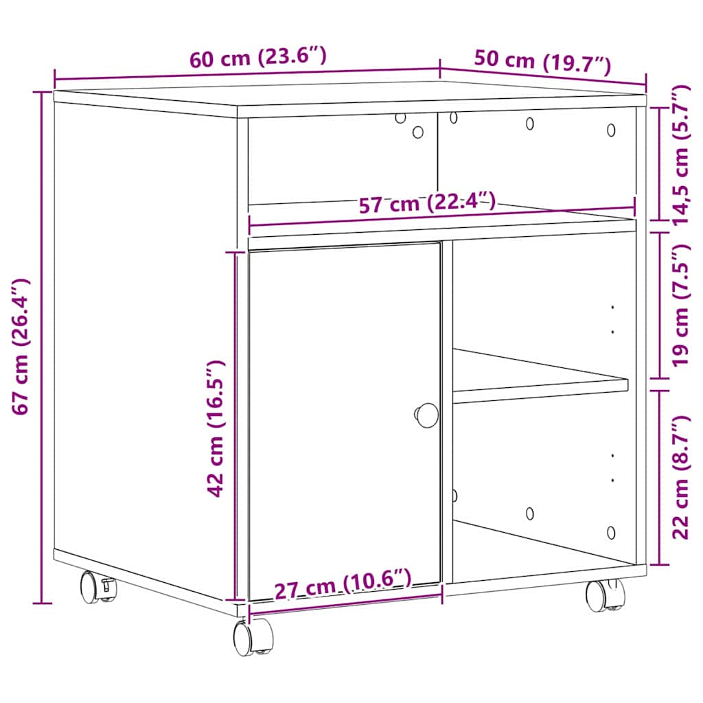 Držač za printer Crni hrast 60 x 50 x 67 cm Konstruirano drvo