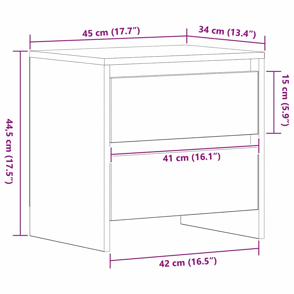 Noćni ormar s ladicama 2 pcs Crni hrast 45 x 34 x 44,5 cm