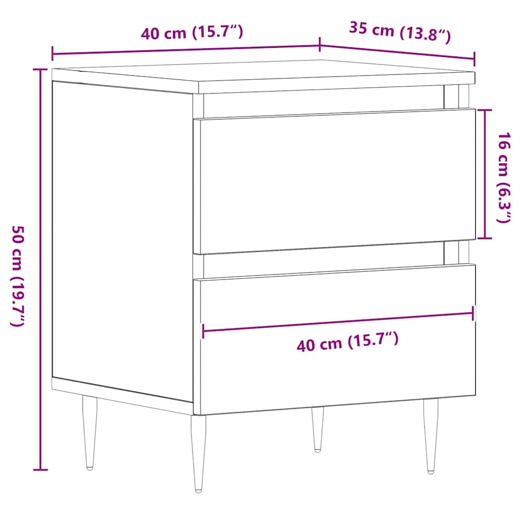 Noćni ormar s ladicama 2 pcs Umjetnički hrast 40 x 35 x 50 cm
