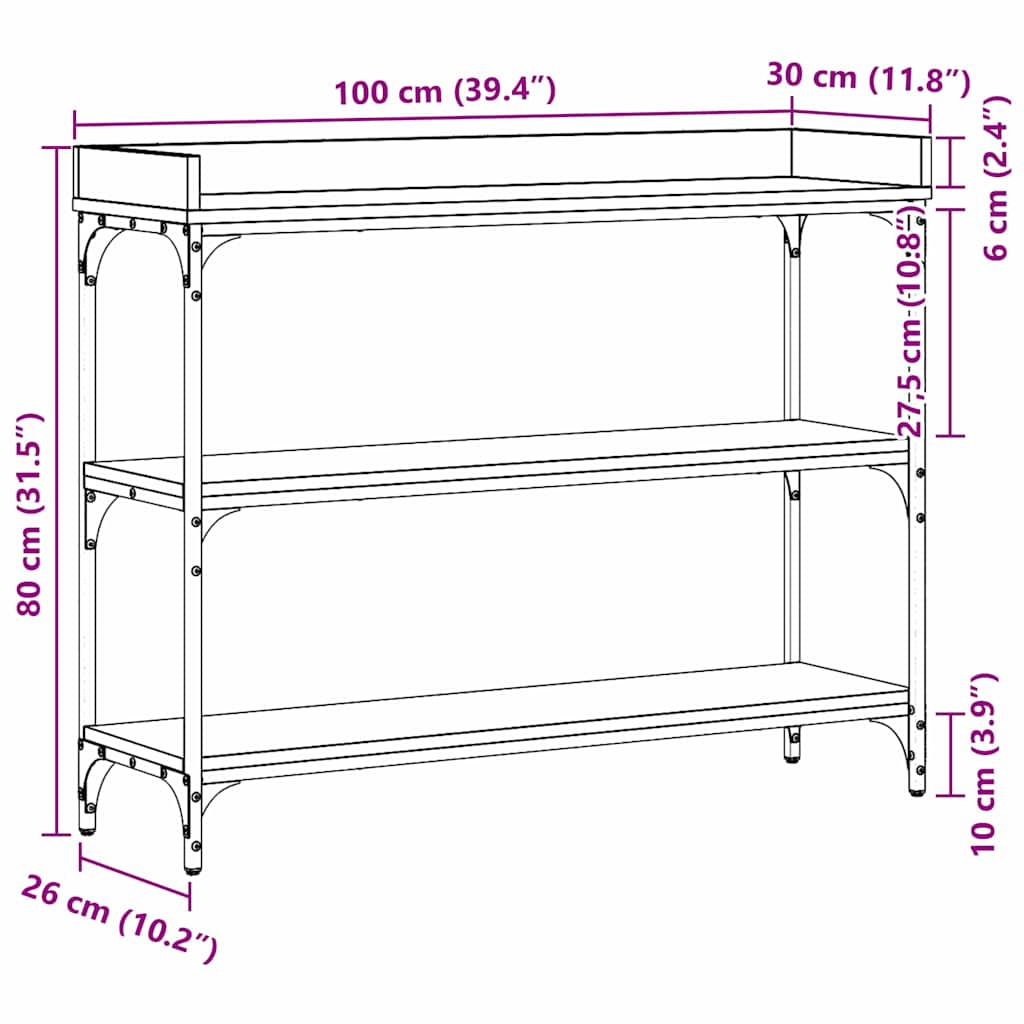 Konzolni stol s policom s pohranom Staro drvo 100 x 30 x 80 cm