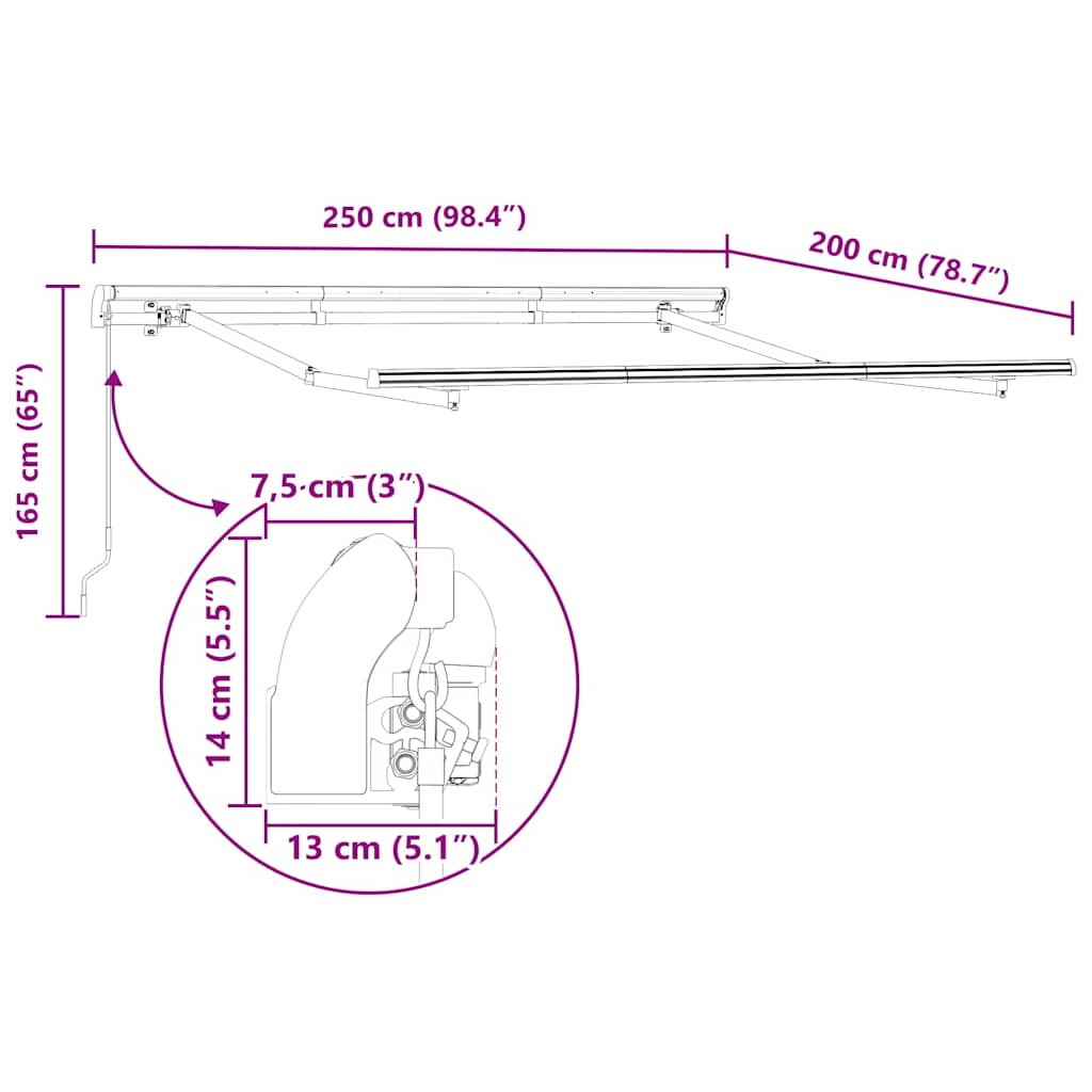 Skrovita tenda Tamno crvena 250 x 200 cm tkanina