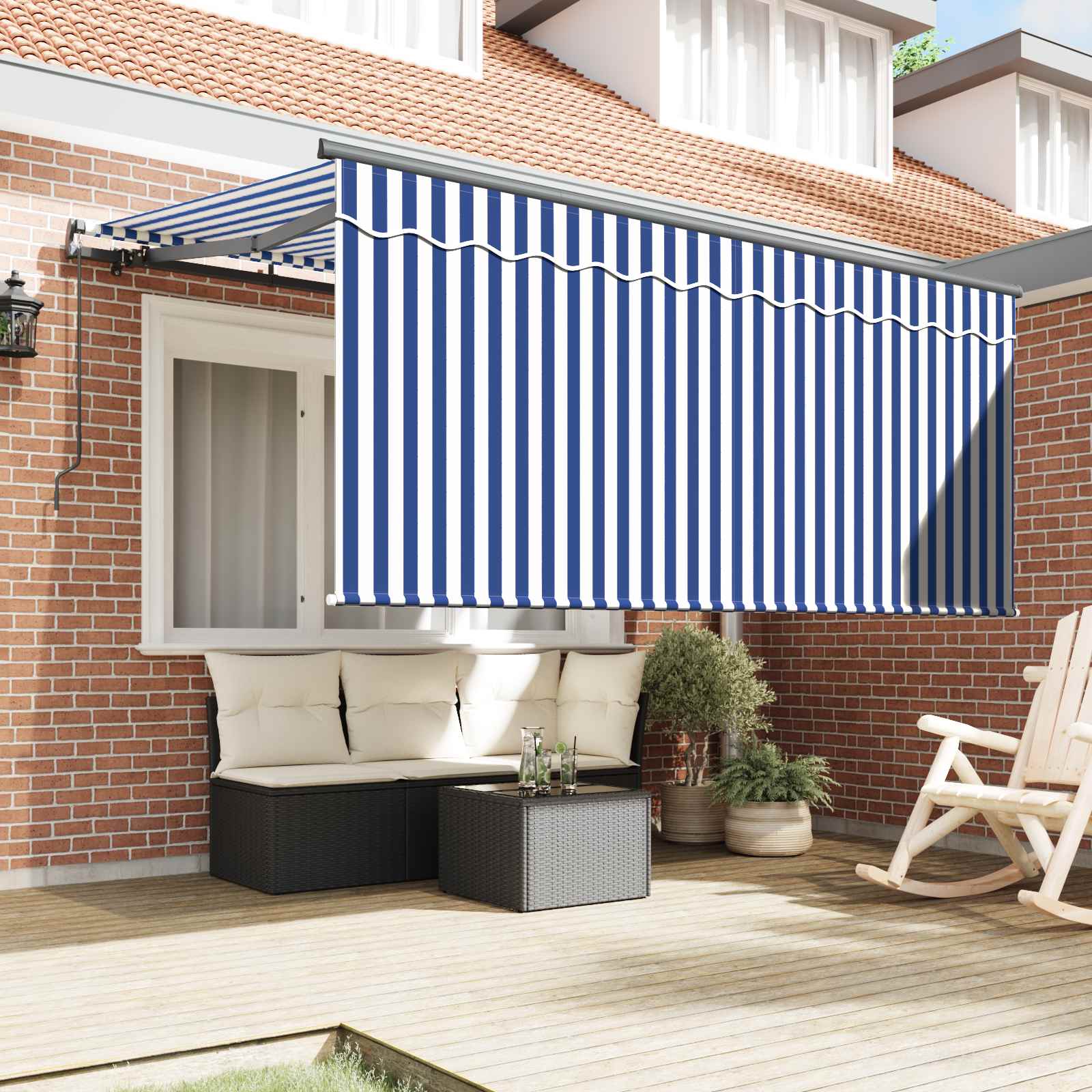 Skrovita tenda Plava i bijela 300 x 200 cm Poliester i aluminij
