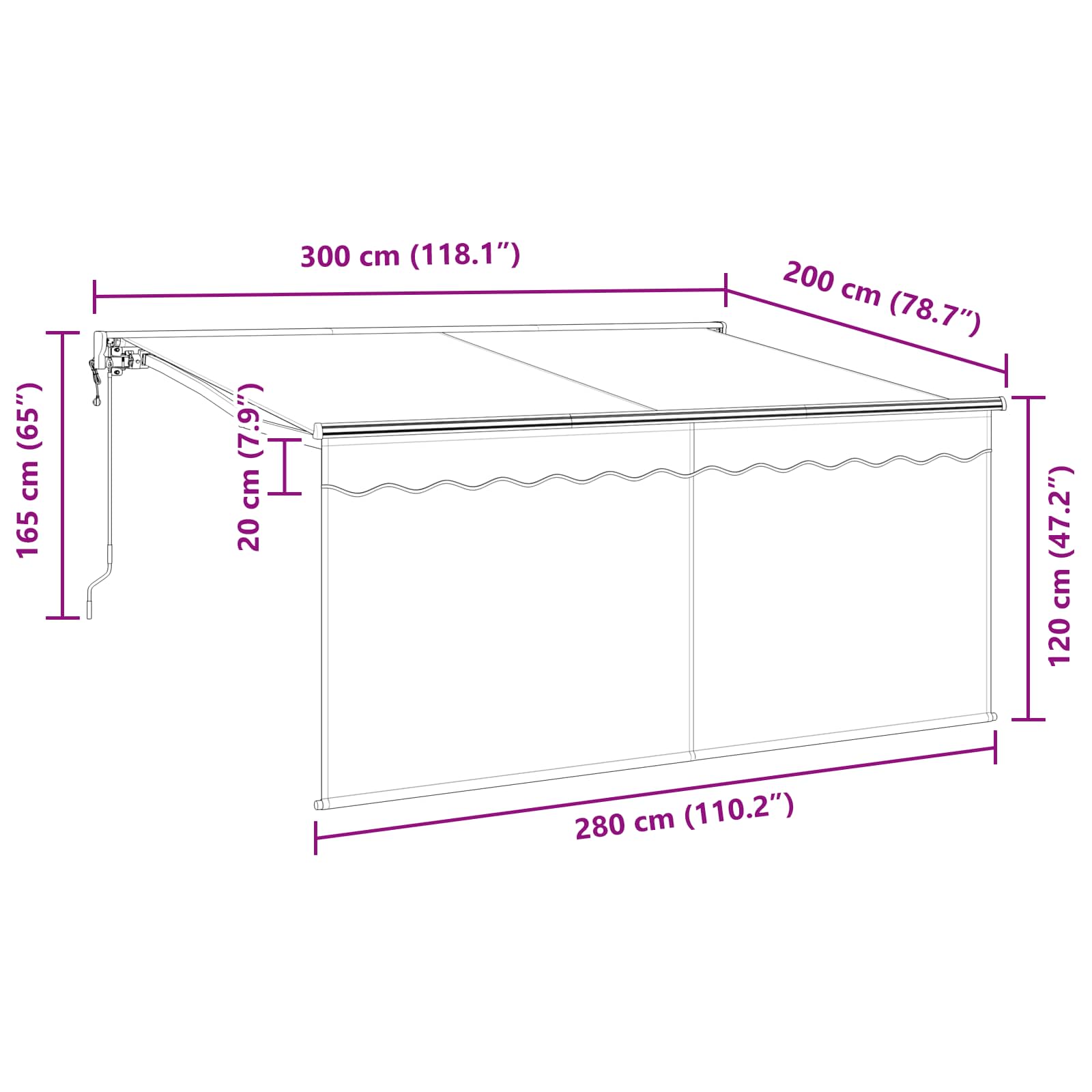 Skrovita tenda Krema 300 x 200 cm tkanina