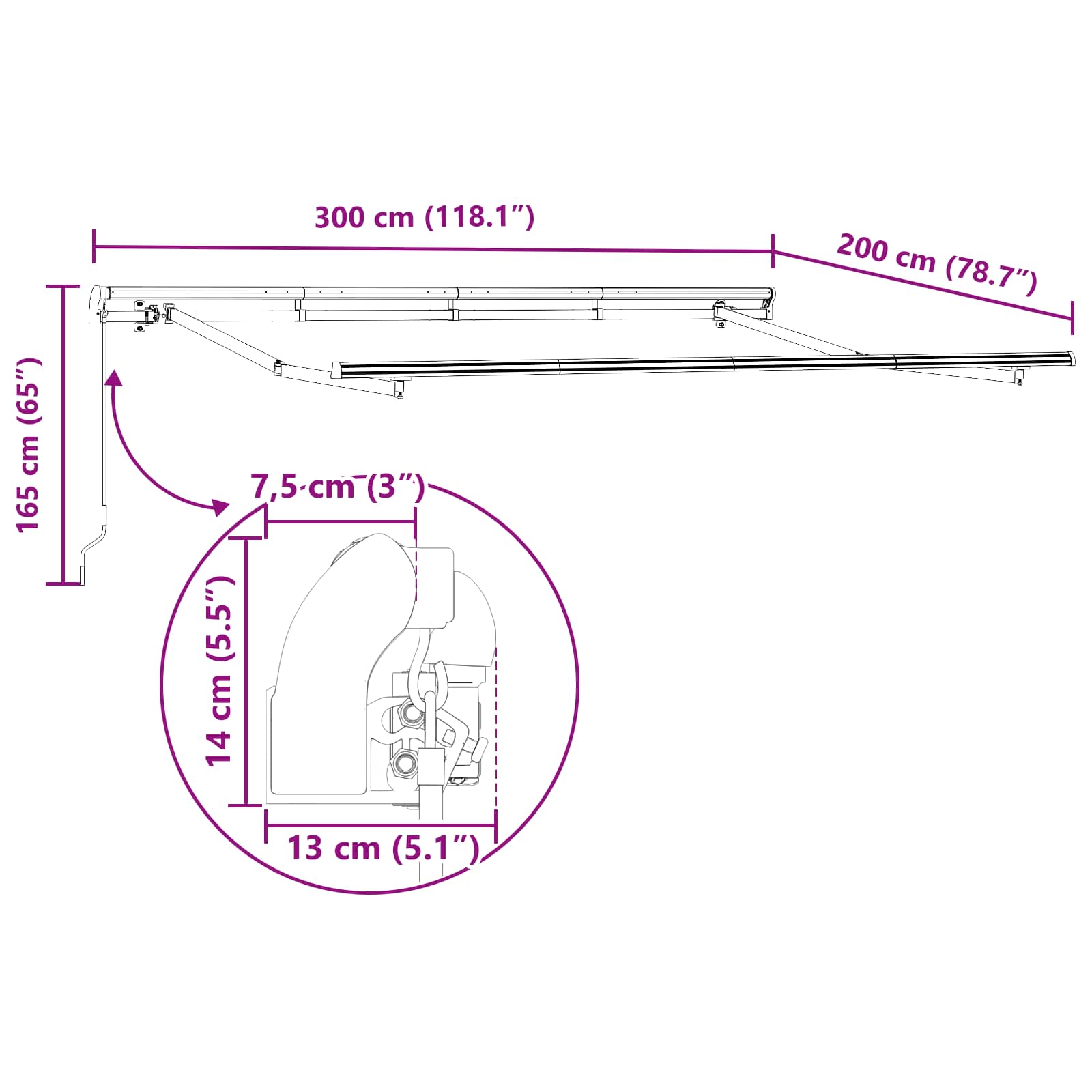 Skrovita tenda Bež 300 x 200 cm tkanina