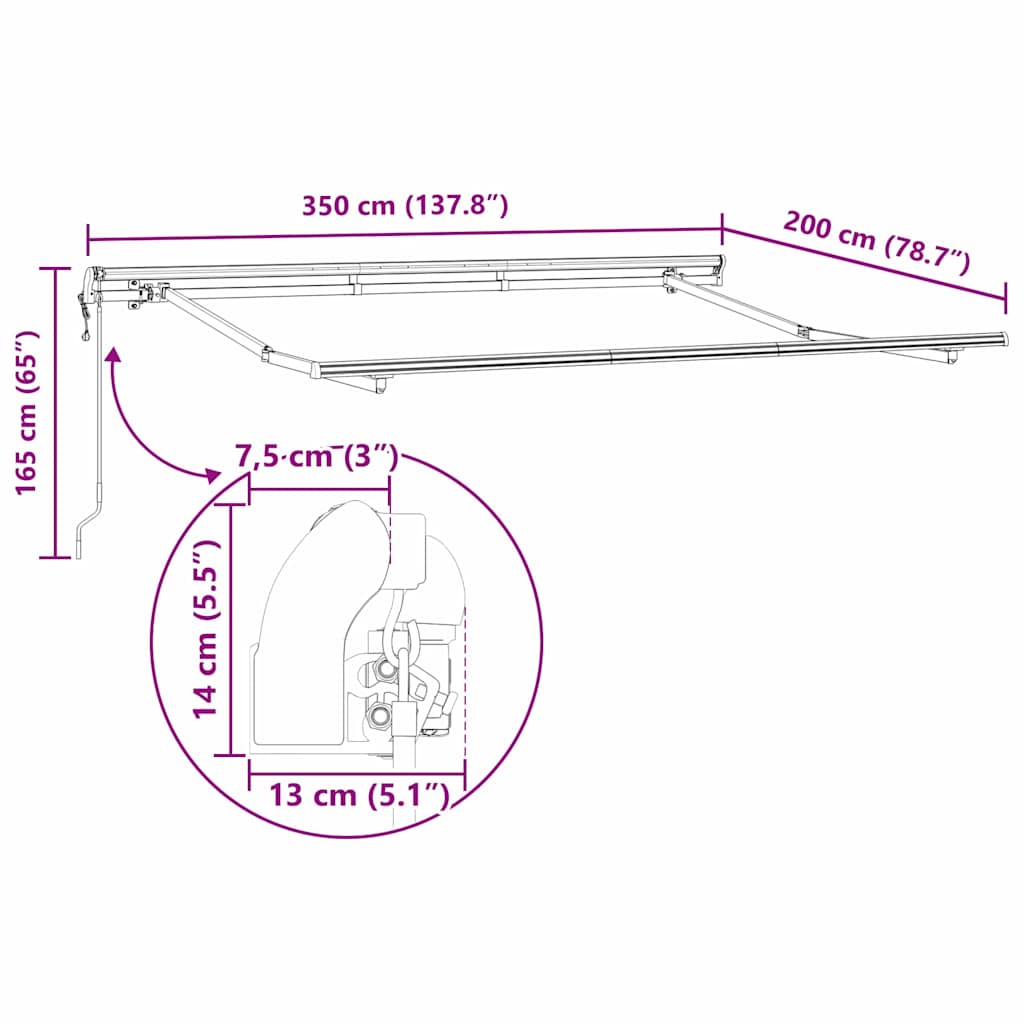 Skrovita tenda Plava 350 x 200 cm tkanina