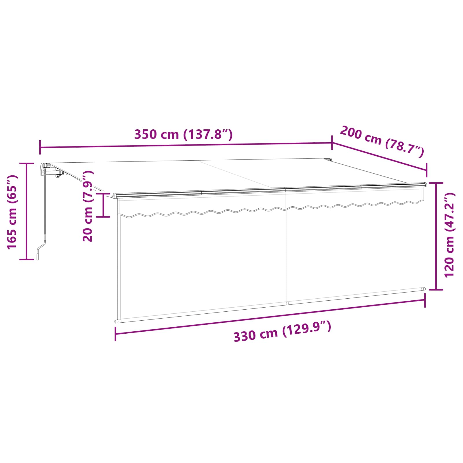 Skrovita tenda Prugasti Plava 350 x 200 cm tkanina