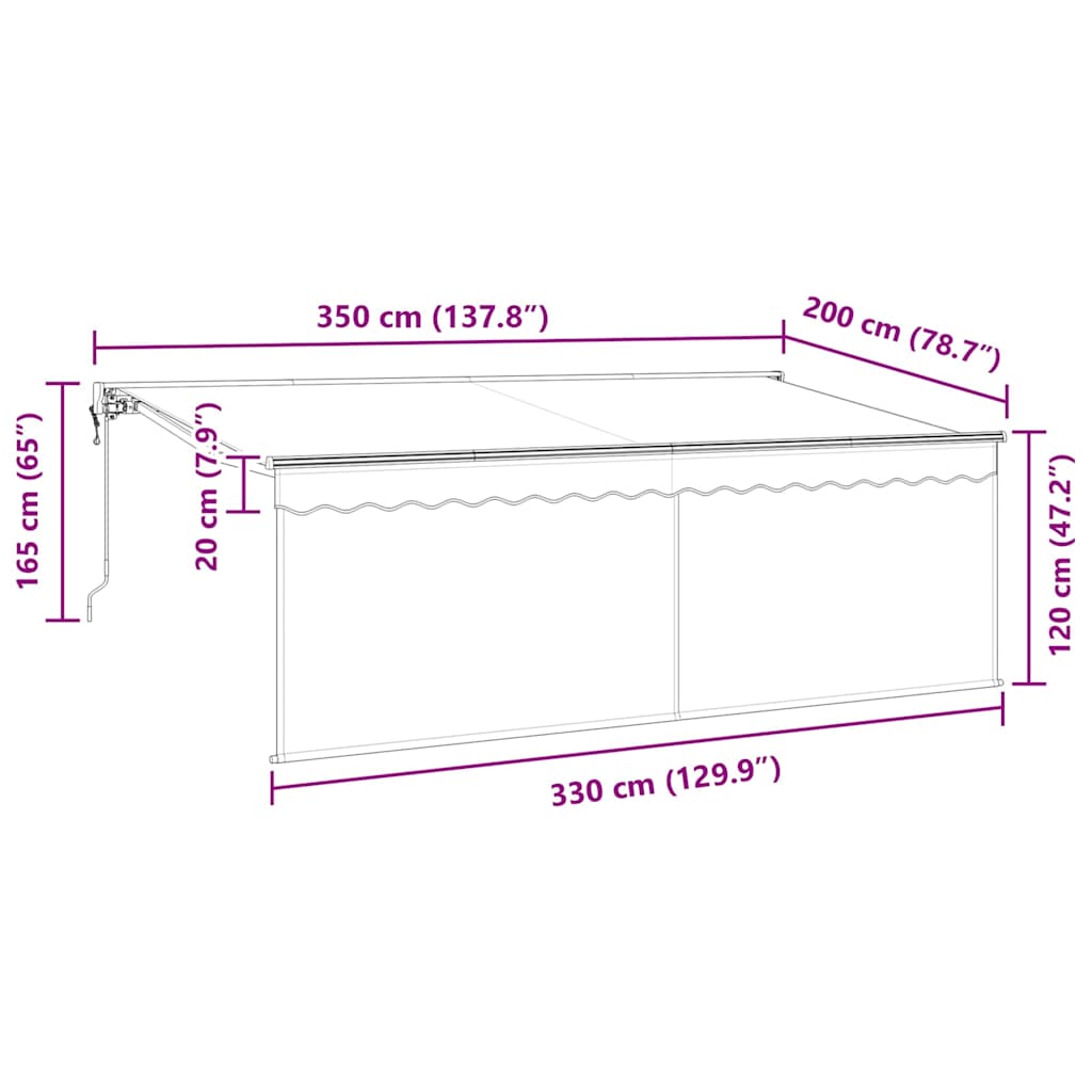 Skrovita tenda Krema 350 x 200 cm Poliester i aluminij