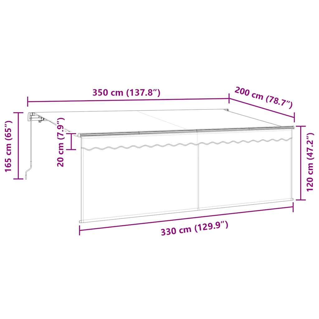 Skrovita tenda Krema 350 x 200 cm Poliester i aluminij