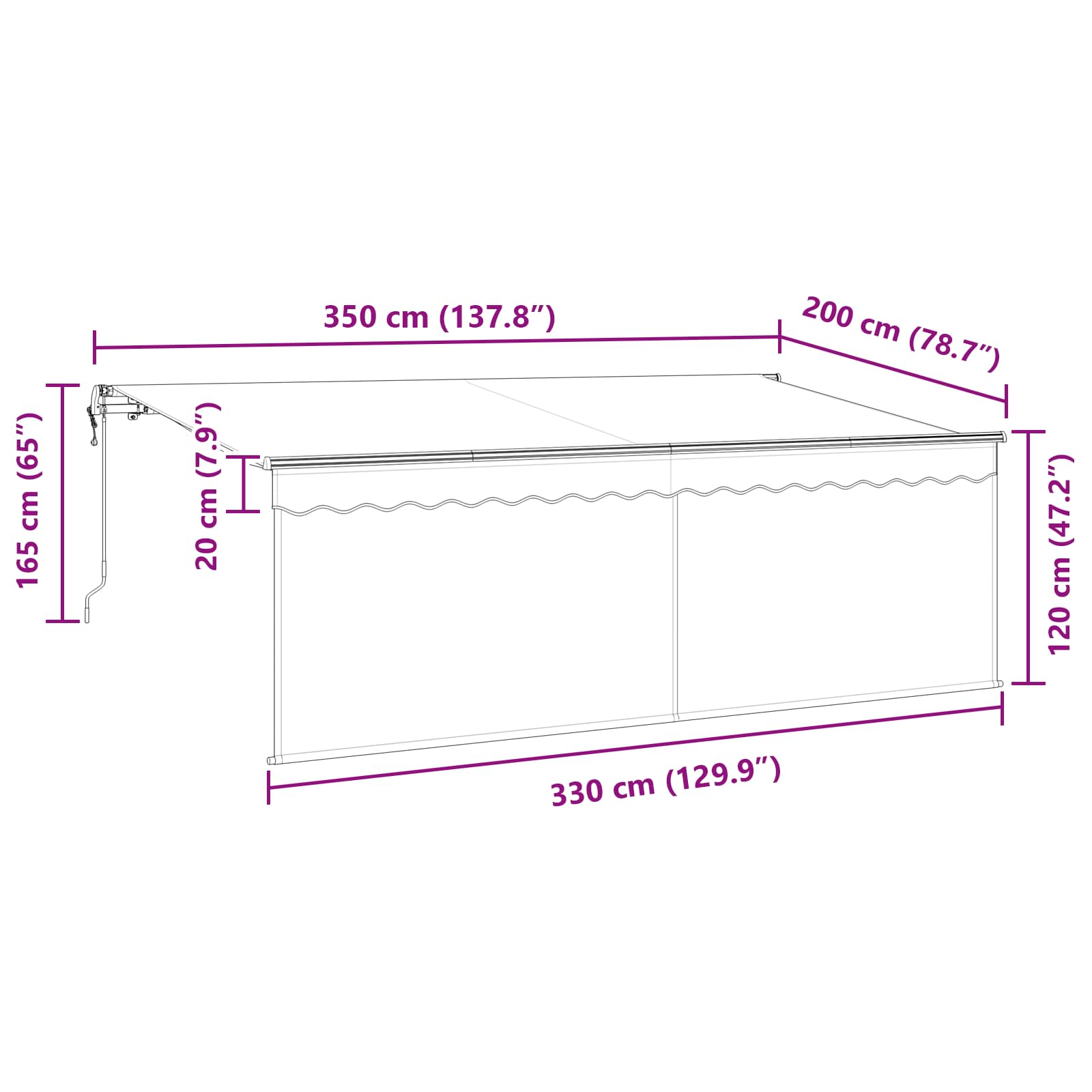 Skrovita tenda Antracit 350 x 200 cm Poliester i aluminij