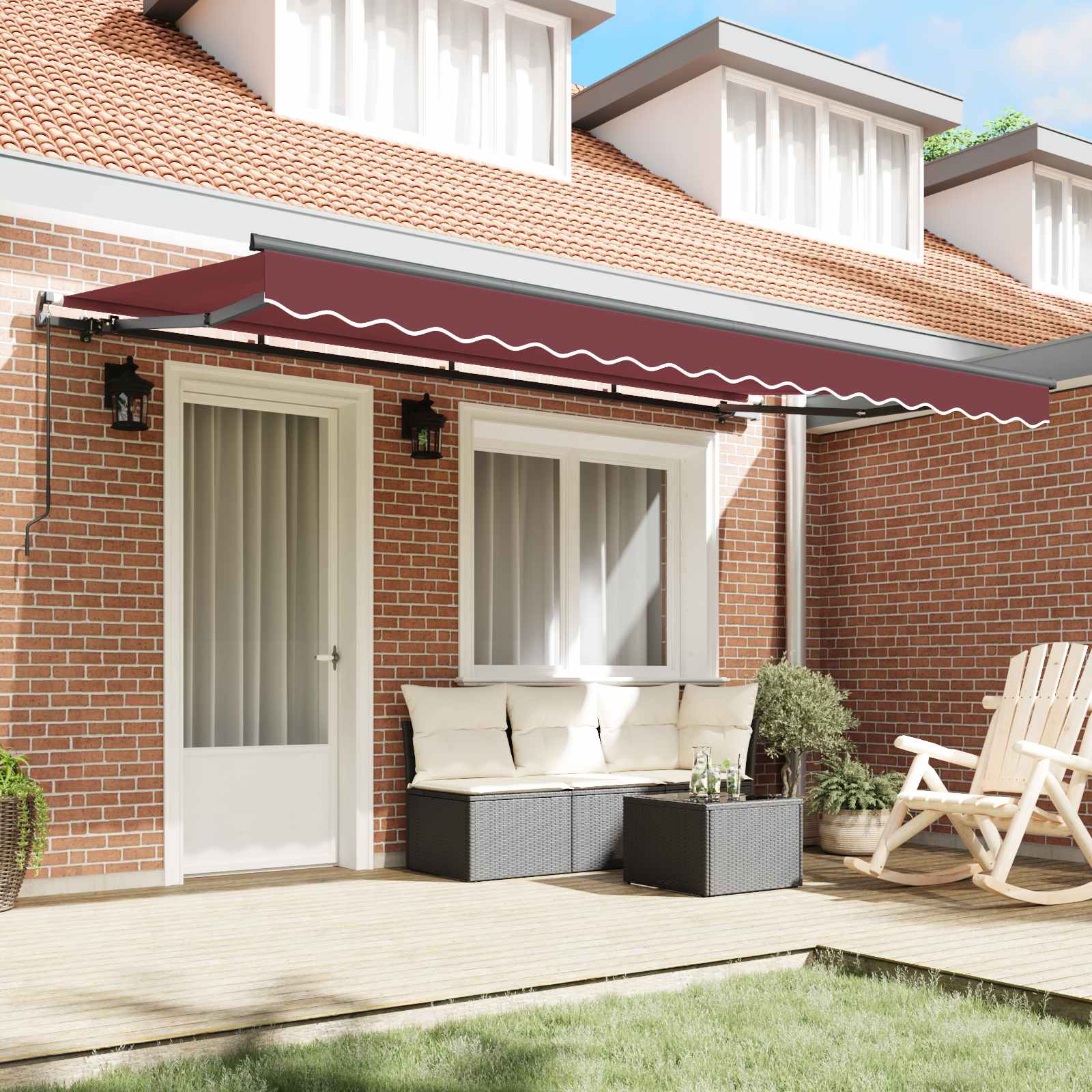 Skrovita tenda Tamno crvena 350 x 200 cm tkanina