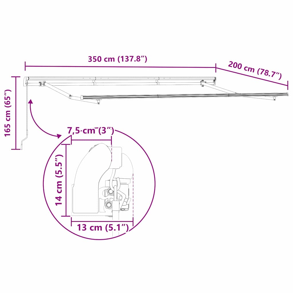 Skrovita tenda Bijelo 350 x 200 cm tkanina
