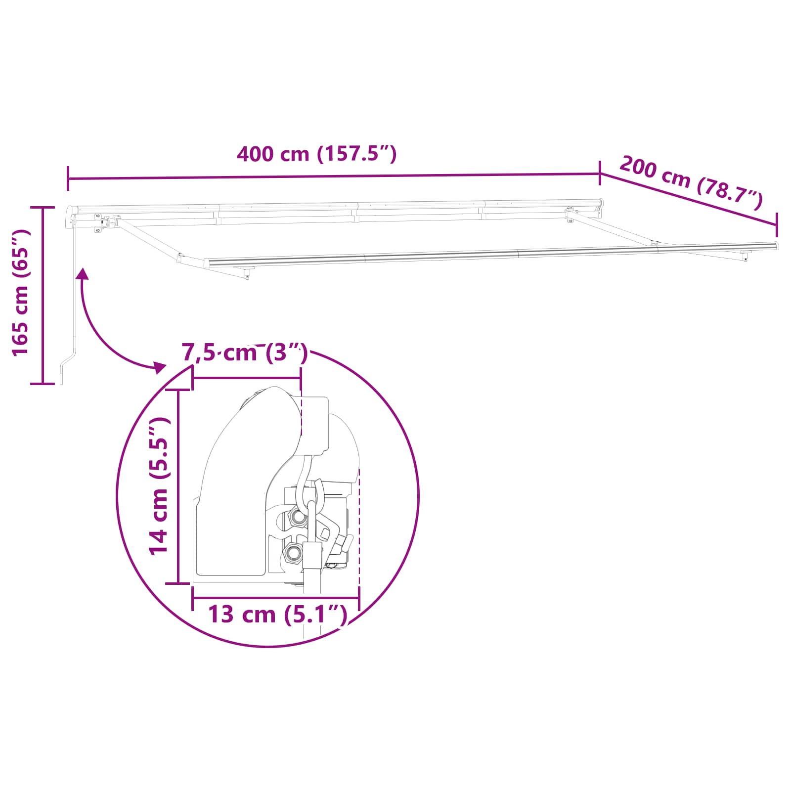 Skrovita tenda Plava 400 x 200 cm tkanina