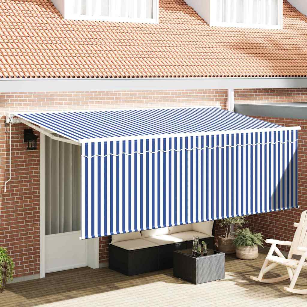 Skrovita tenda Plava i bijela 400 x 200 cm Poliester i aluminij