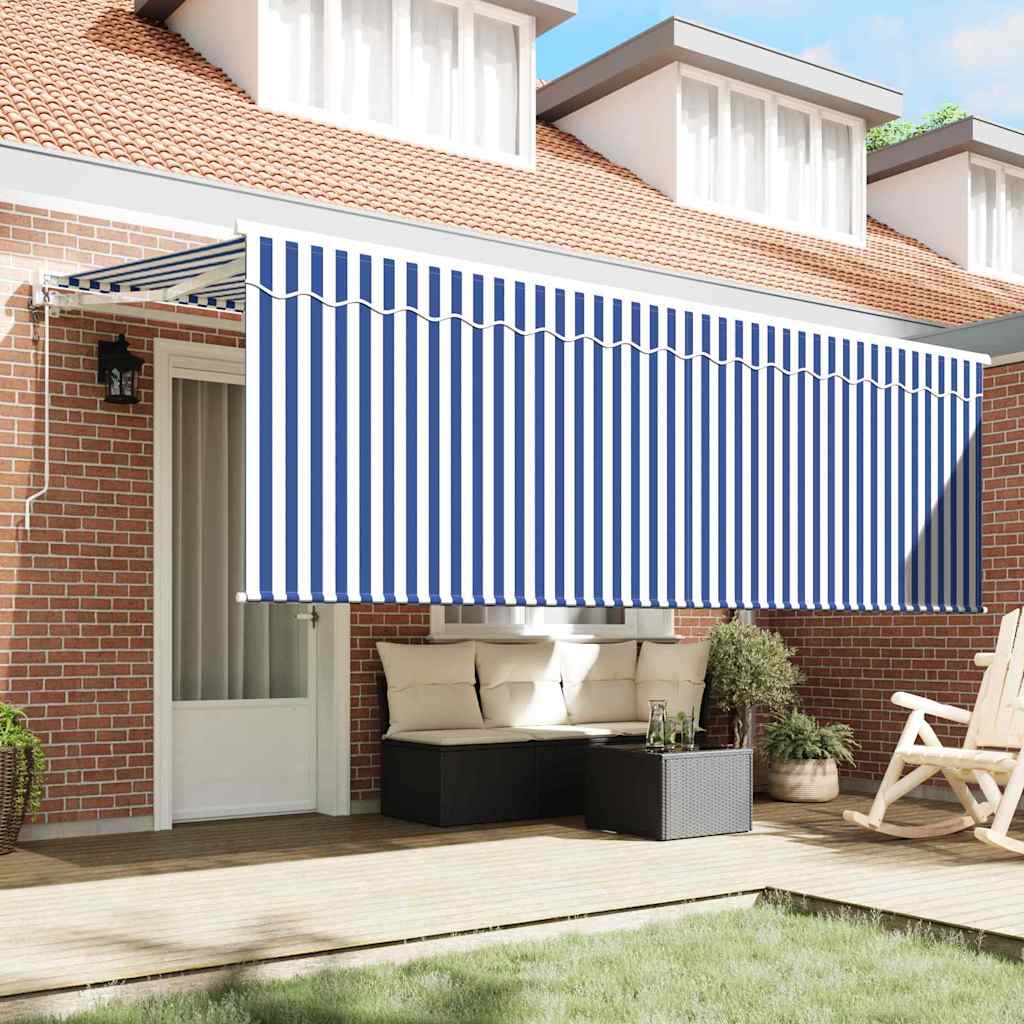 Skrovita tenda Plava i bijela 400 x 200 cm Poliester i aluminij