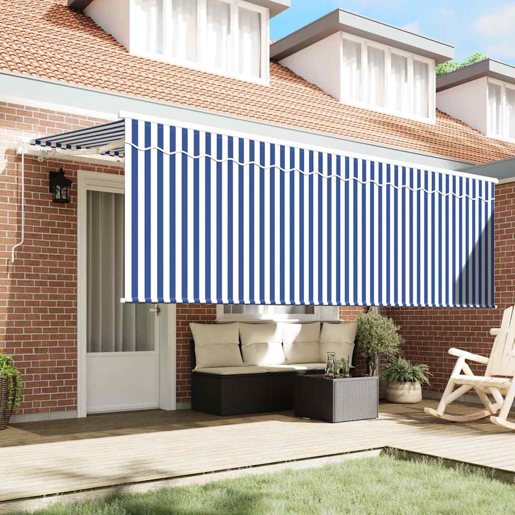 Skrovita tenda Plava i bijela 400 x 200 cm Poliester i aluminij