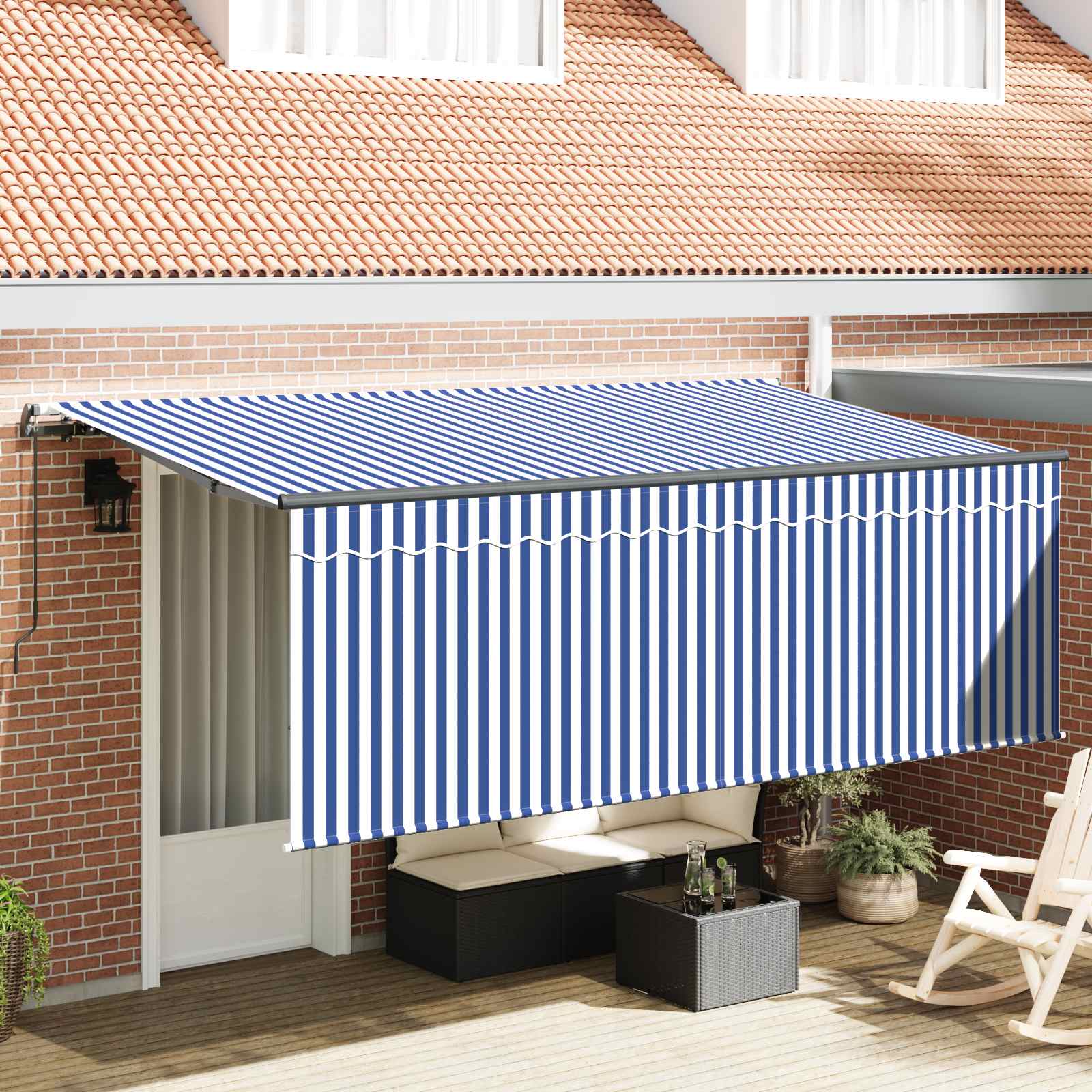 Skrovita tenda Plava i bijela 400 x 200 cm Poliester i aluminij