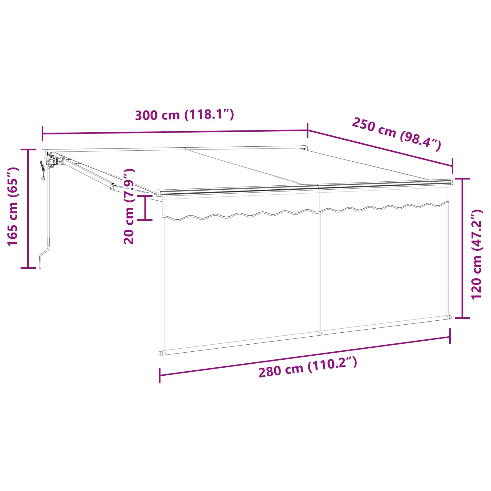Skrovita tenda Krema 300 x 250 cm Poliester i aluminij