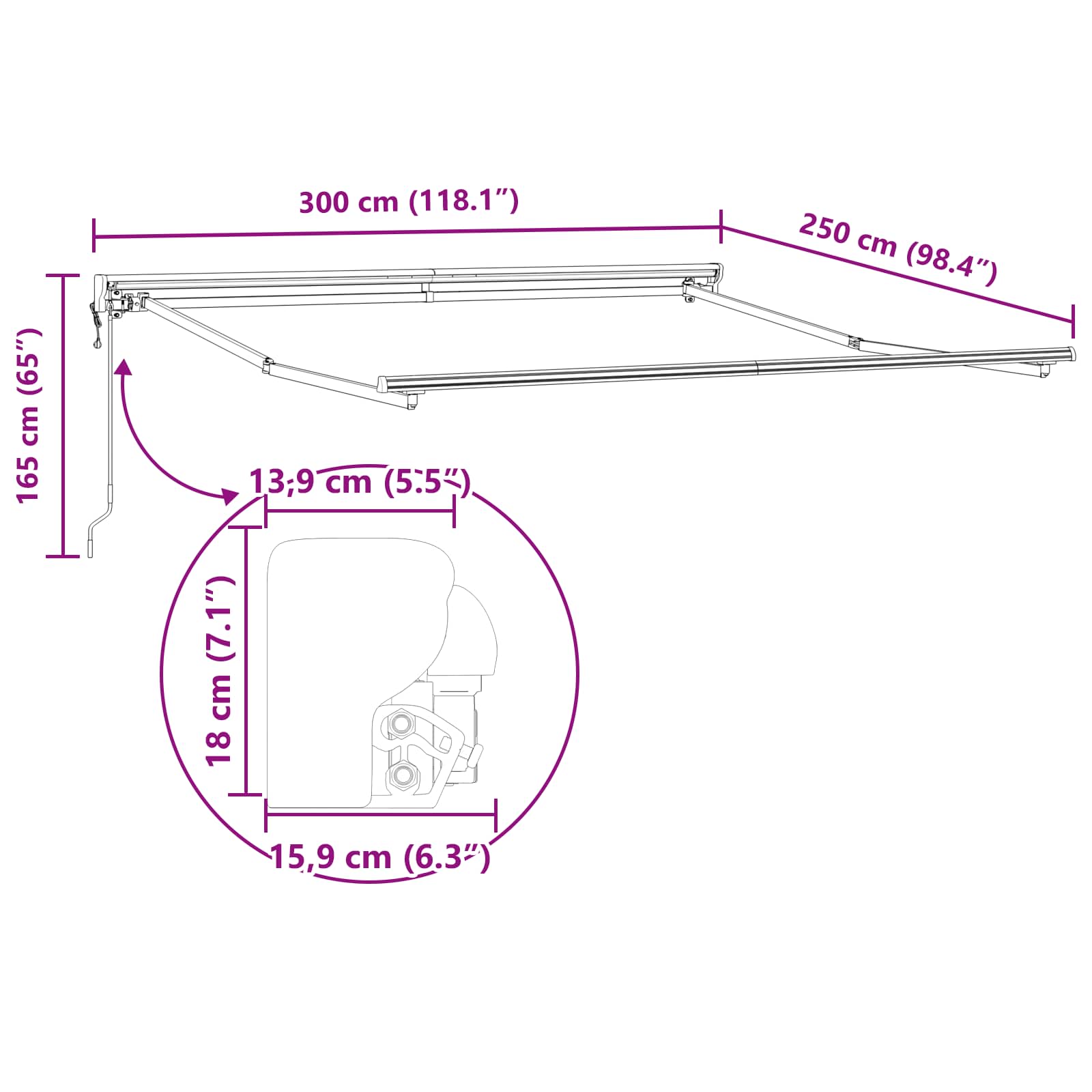 Okvir tende Antracit 300 x 250 cm Poliester s PU premazom