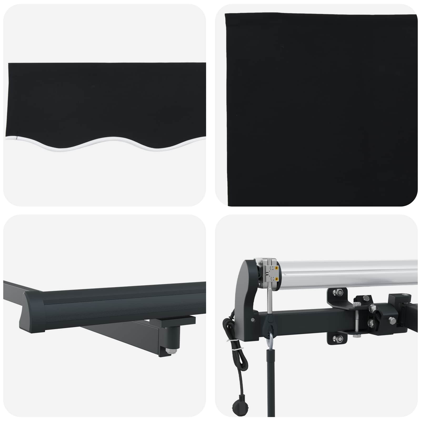 Skrovita tenda Crna 300 x 250 cm Tkanina i Aluminij