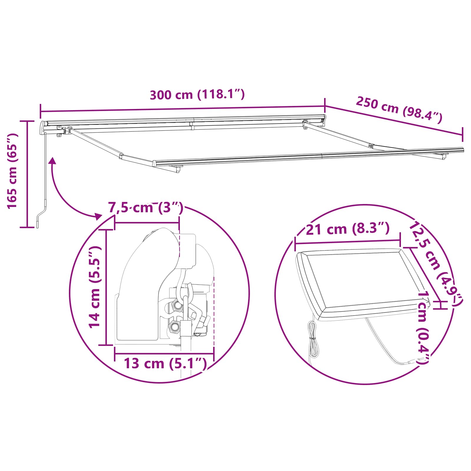 Skrovita tenda S LED lampica Bijelo 300 x 250 cm tkanina