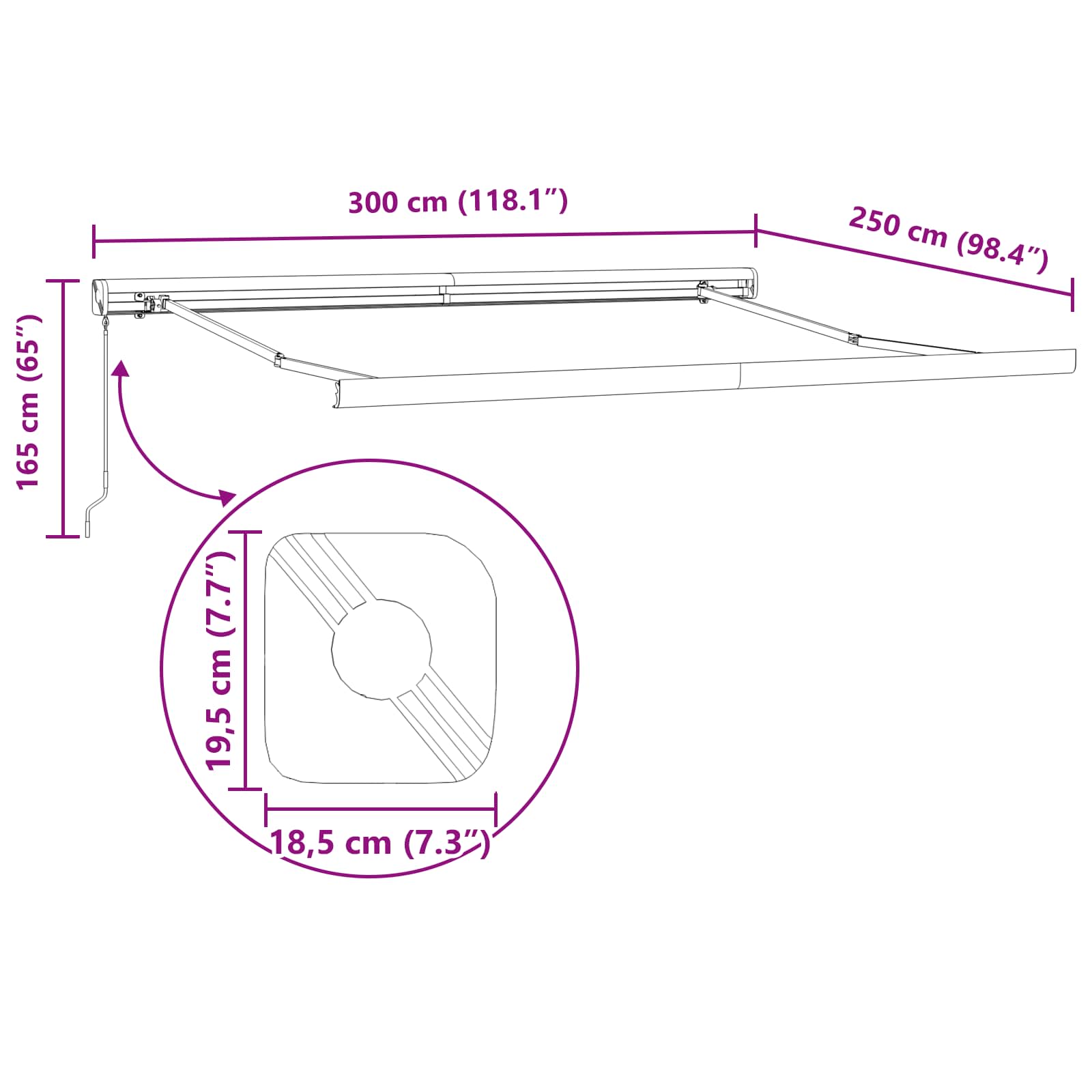 Skrovita tenda Bijelo 300 x 250 cm Tkanina i Metal