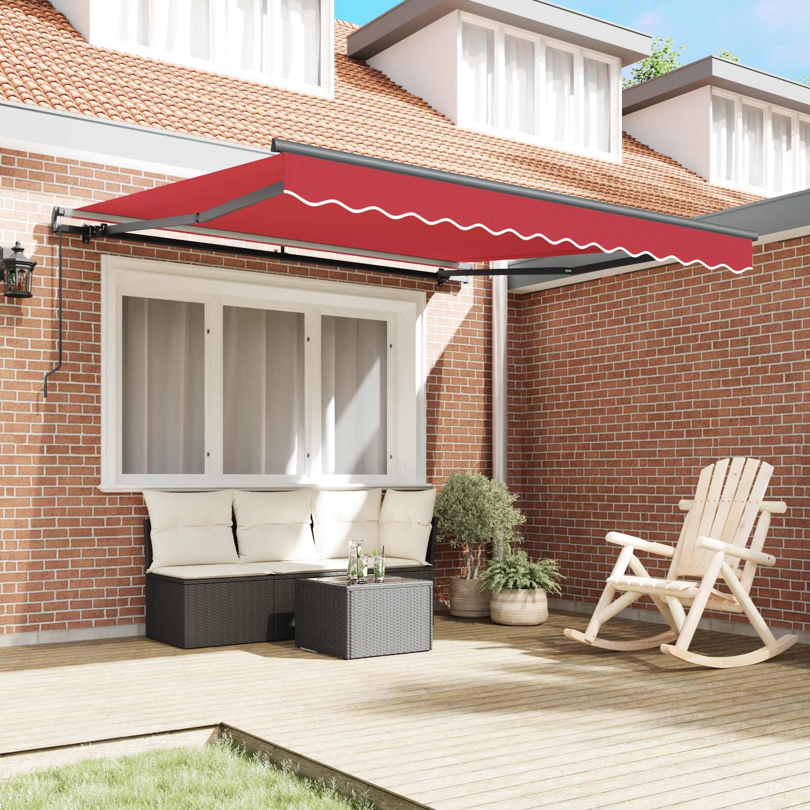 Skrovita tenda Crvena 300 x 250 cm Poliester i čelik
