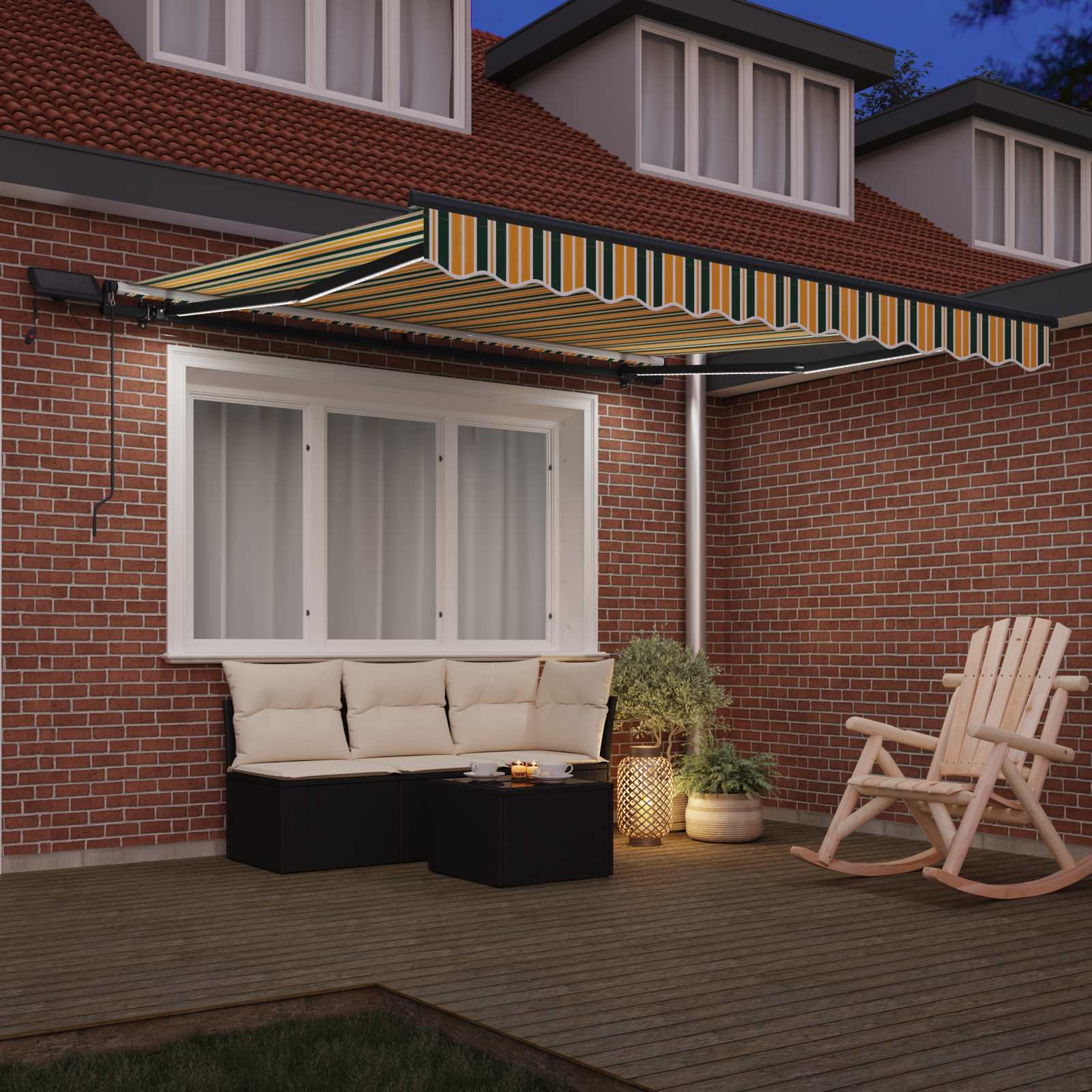 Skrovita tenda S LED lampica Zelena i žuta 300 x 250 cm tkanina